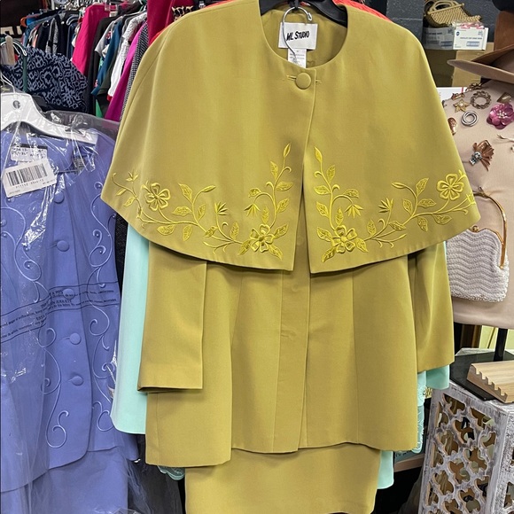 ML Studio Jackets & Blazers - Elegant Yellow Embroidered Cape Jacket
